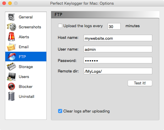 Remote Mac password logger - Perfect Keylogger - FTP uploading options