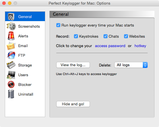 Mac Keylogger - Perfect Key Logger - General Options