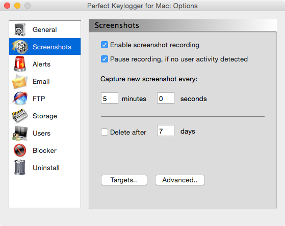 Keylogger for Mac - Perfect Key Logger - Screenshot recording options