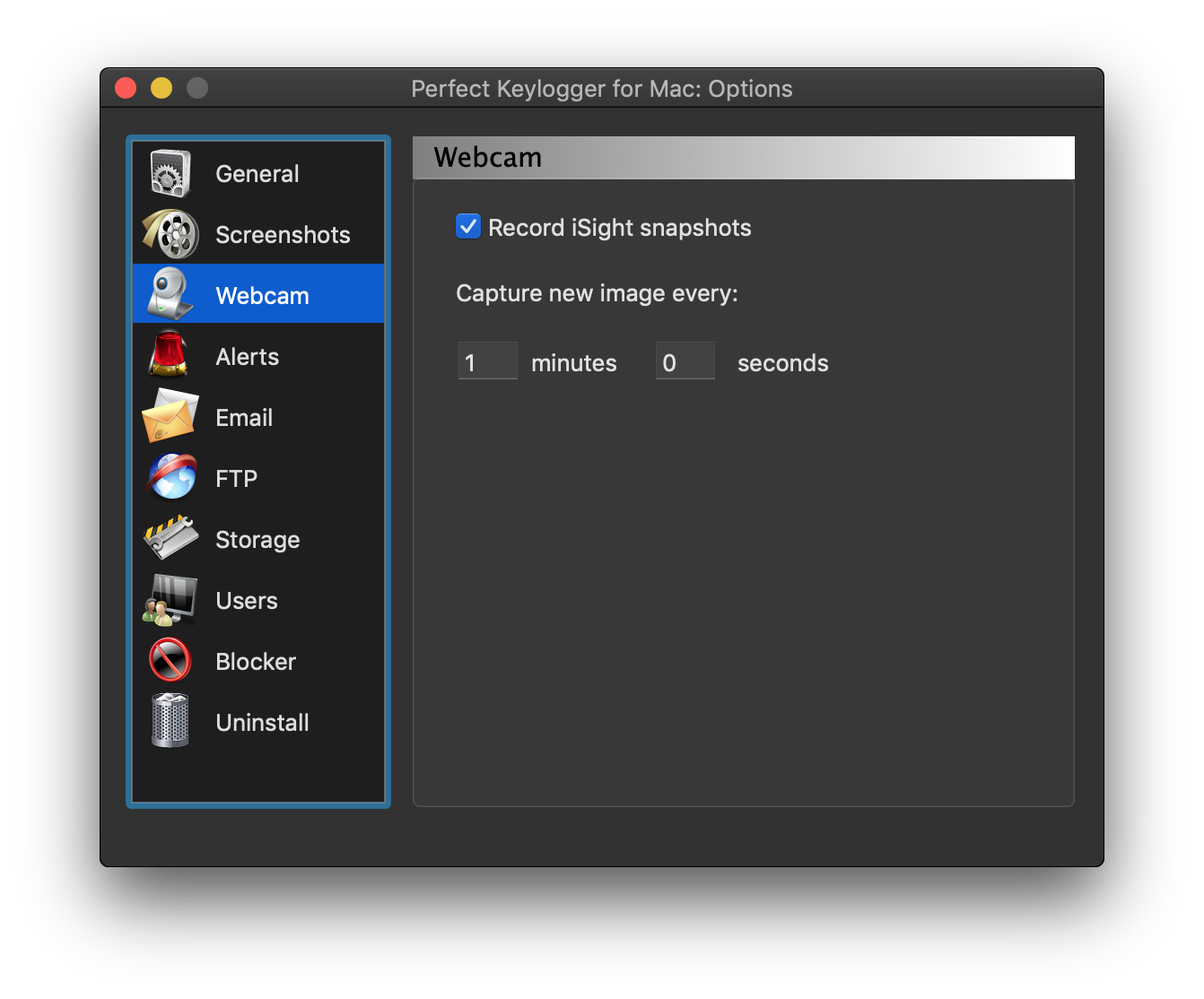 Keylogger for Mac - Perfect Key Logger - iSight capture options