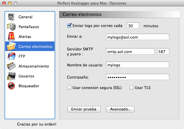 Keylogger for Mac - Perfect Keylogger - Email Options